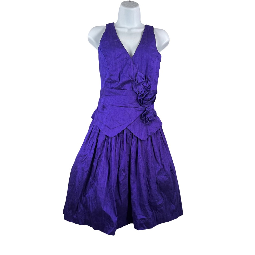 VTG Scott McClintock SILK Cocktail Dress sz 6 Purple Vintage Rosette fairy glam